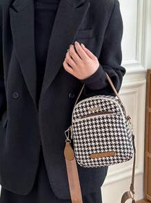 Mini Houndstooth Graphic Satchel Bag - Multicolor - View 7