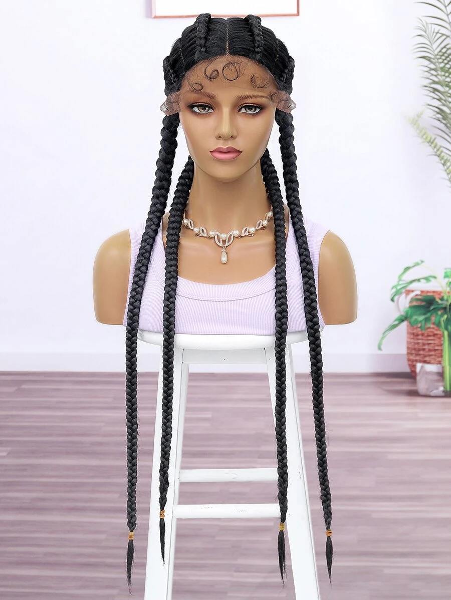 Black Synthetic Braid Lace Front Wigs With Baby Hair For Women Long 4 Box Braid Hair Wig - Black - View 1