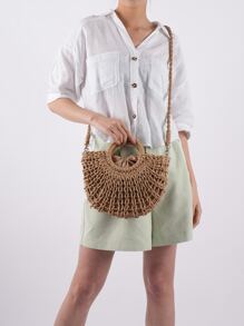 Túi đeo chéo Nữ Tua màu trơn Đôi tay cầm Kỳ nghỉ - Màu Khaki - Xem 1