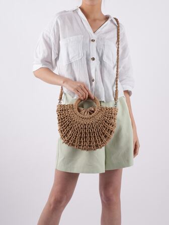 極簡風格草編設計手提包