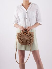 Túi đeo chéo Nữ Tua màu trơn Đôi tay cầm Kỳ nghỉ - Màu Khaki - Xem 2