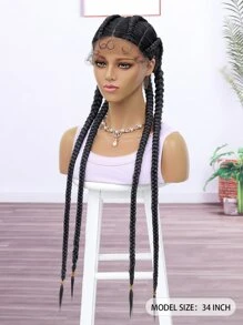 Black Synthetic Braid Lace Front Wigs With Baby Hair For Women Long 4 Box Braid Hair Wig - Black - View 3