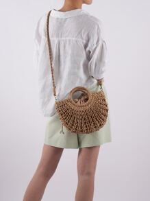 Túi đeo chéo Nữ Tua màu trơn Đôi tay cầm Kỳ nghỉ - Màu Khaki - Xem 3