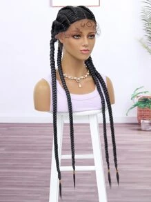 Black Synthetic Braid Lace Front Wigs With Baby Hair For Women Long 4 Box Braid Hair Wig - Black - View 4