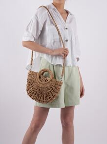 Túi đeo chéo Nữ Tua màu trơn Đôi tay cầm Kỳ nghỉ - Màu Khaki - Xem 4