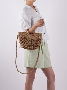 Túi đeo chéo Nữ Tua màu trơn Đôi tay cầm Kỳ nghỉ - Màu Khaki - Xem 5