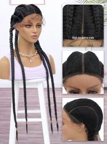 Black Synthetic Braid Lace Front Wigs With Baby Hair For Women Long 4 Box Braid Hair Wig - Black - View 5