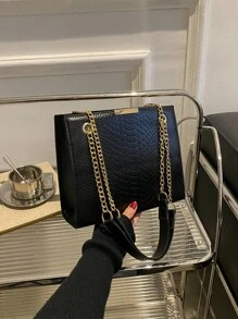 Sac carré en relief de crocodile chaîne