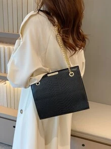Sac carré en relief de crocodile chaîne