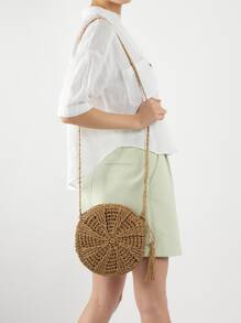 Minimalist Hollow Out Straw Bag,Perfect For Summer Beach Travel Vacation - Khaki - View 2