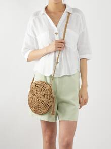 Minimalist Hollow Out Straw Bag,Perfect For Summer Beach Travel Vacation - Khaki - View 3