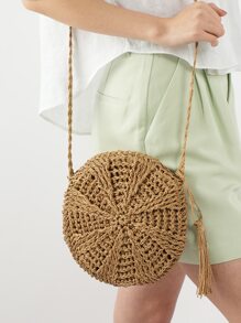 Minimalist Hollow Out Straw Bag,Perfect For Summer Beach Travel Vacation - Khaki - View 5