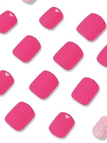 Ottieni un look glamour con 24 pezzi di unghie finte a pressione corte e quadrate con motivi a righe, puntini e cuori in rosa chiaro per unghie, 1 foglio di nastro e 1 lima per unghie. Forniture per unghie