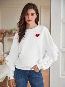 SHEIN Frenchy Heart Patched Drop Shoulder Sweatshirt - White - View 3