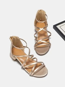 Girls Metallic Crossover Ankle Strap Sandals - Gold - View 1