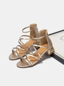 Girls Metallic Crossover Ankle Strap Sandals - Gold - View 2