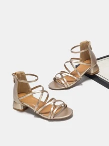 Girls Metallic Crossover Ankle Strap Sandals - Gold - View 3
