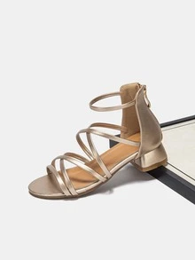 Girls Metallic Crossover Ankle Strap Sandals - Gold - View 4