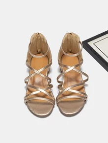 Girls Metallic Crossover Ankle Strap Sandals - Gold - View 5