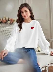 SHEIN Frenchy Heart Patched Drop Shoulder Sweatshirt - White - View 6
