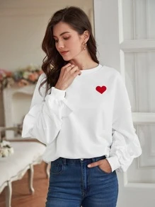 SHEIN Frenchy Heart Patched Drop Shoulder Sweatshirt - White - View 8