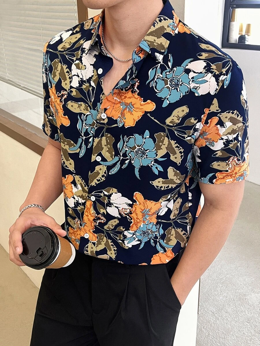 Manfinity NXTstreet Áo sơ mi nam họa tiết hoa cho kỳ nghỉ hè - Nhiều màu - Xem 1