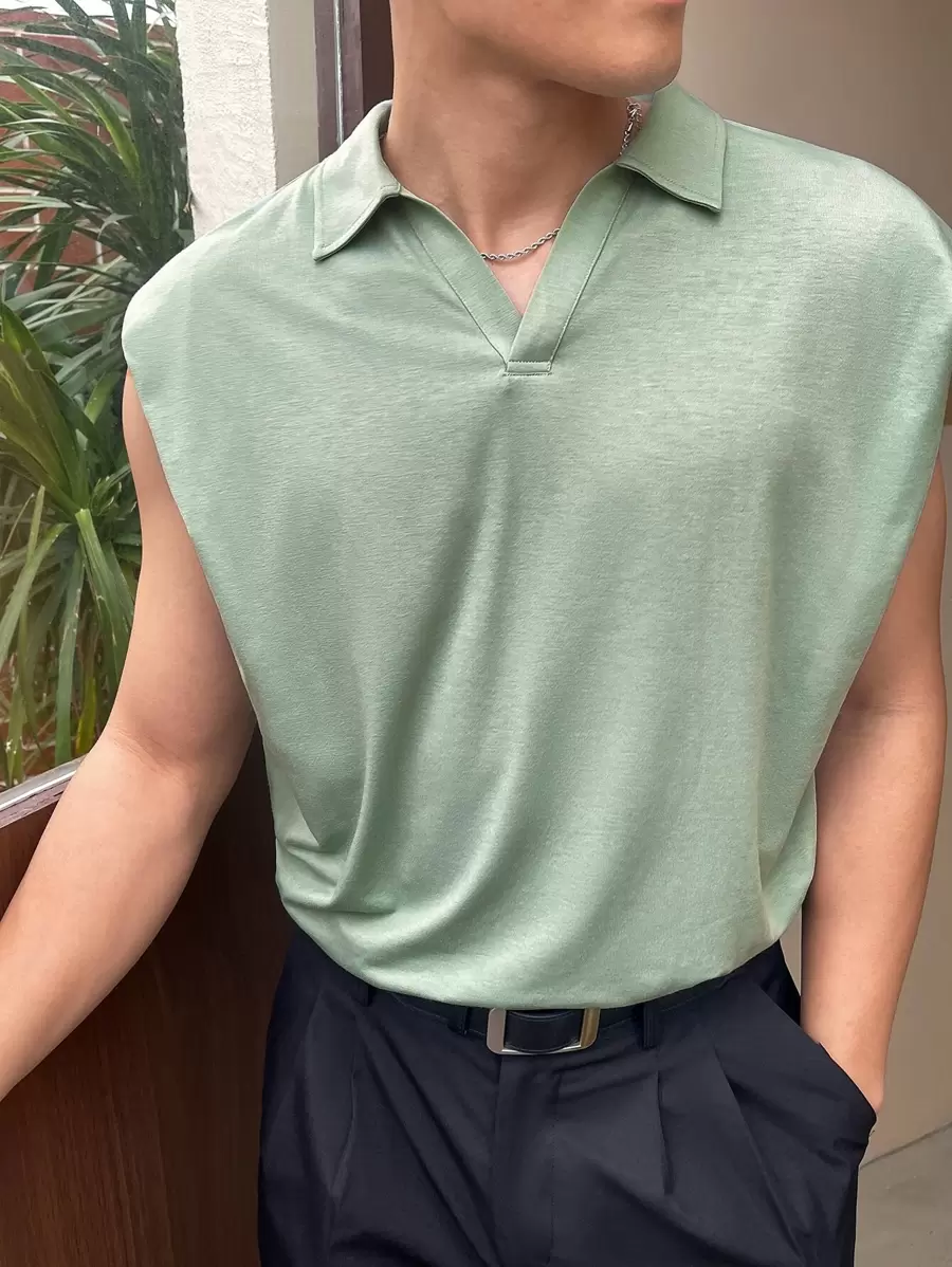 Manfinity VCAY Áo ba lỗ họa tiết chữ vá cỡ lớn cho nam - Màu xanh Bạc hà - Xem 1