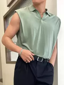 Manfinity VCAY Áo ba lỗ họa tiết chữ vá cỡ lớn cho nam - Màu xanh Bạc hà - Xem 6