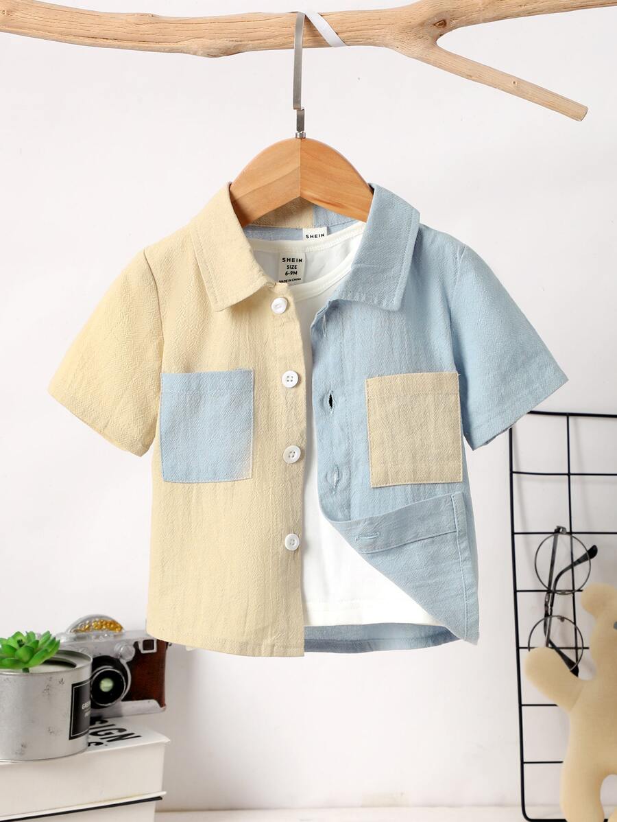 Baby Boy Two Tone Pocket Patched Shirt Without Tee - Multicolor - View 1
