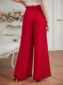 SHEIN Frenchy 腰部打結百褶闊腿褲 - 紅色 - 查看 6