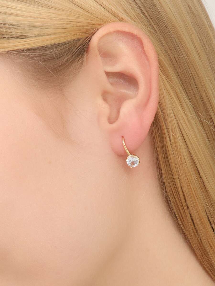 Cubic Zirconia Decor Earrings - Yellow Gold - View 1