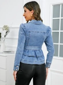 SHEIN Essnce Button Front Belted Denim Jacket - Light Wash - View 2