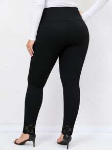 SHEIN LUNE Plus High Waist Button Detail Skinny Trousers - Black - View 2