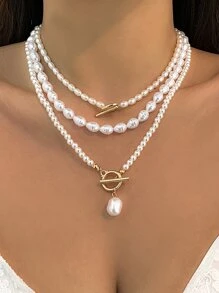 3pcs Đồ trang trí Ngọc Trai giả Dây chuyền - trắng - Xem 1