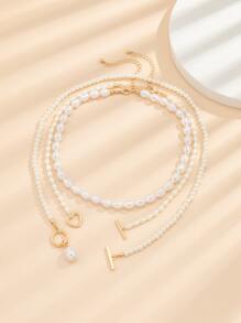 3pcs Đồ trang trí Ngọc Trai giả Dây chuyền - trắng - Xem 2