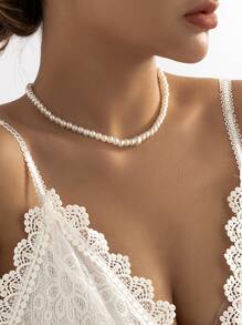 Faux Pearl Decor Necklace - White - View 2
