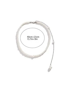 Faux Pearl Decor Necklace - White - View 3