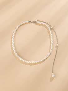 Faux Pearl Decor Necklace - White - View 4