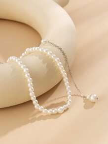 Faux Pearl Decor Necklace - White - View 5