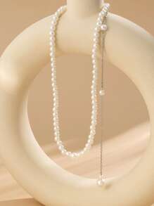 Faux Pearl Decor Necklace - White - View 6