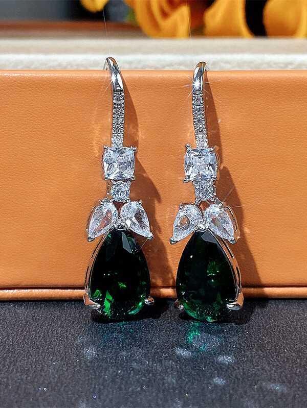 Cubic Zirconia Water Drop Decor Stud Earrings SHEIN USA