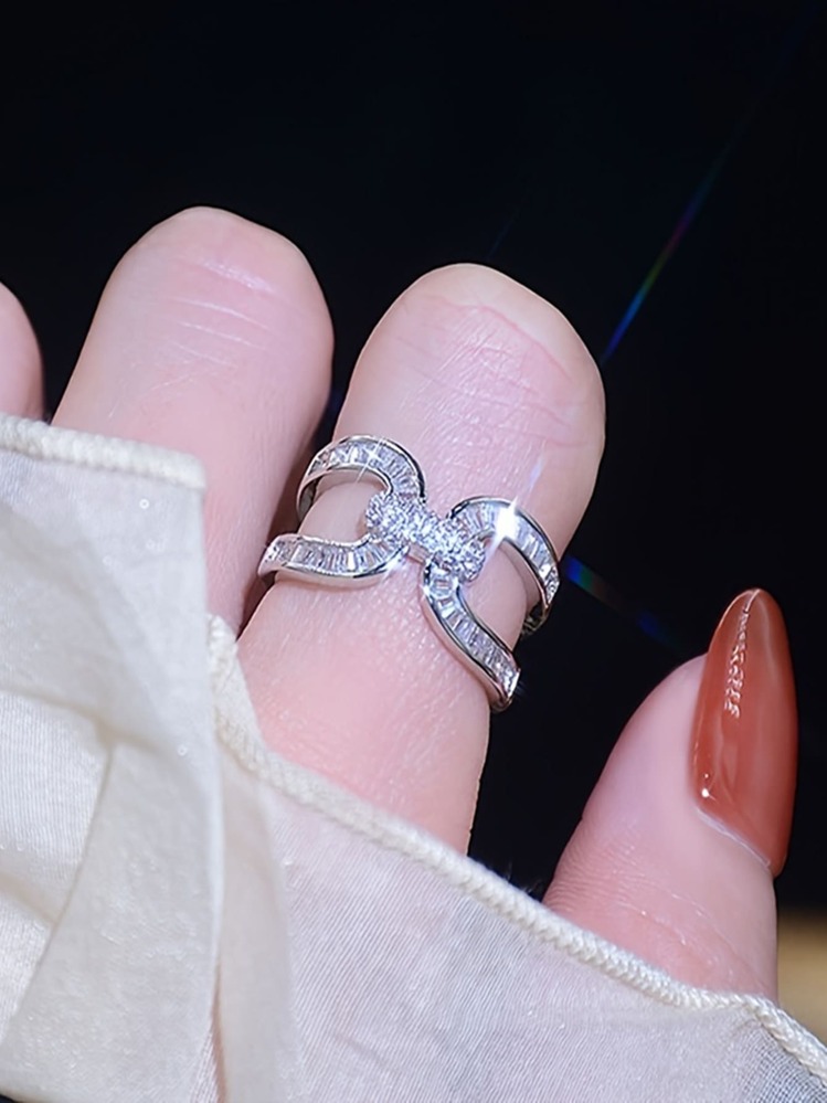 1件精美几何开口戒指，男女皆宜，派对礼物配饰 - 銀色 - 查看 3