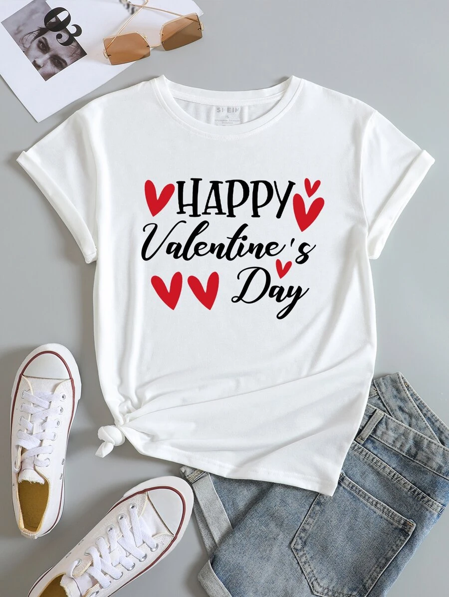 SHEIN LUNE Heart & Slogan Graphic Tee - White - View 1