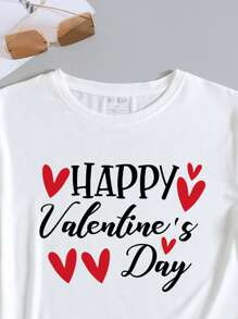 SHEIN LUNE Heart & Slogan Graphic Tee - White - View 4