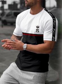 Manfinity Homme Men Crown & Letter Graphic Colourblock Tee - Black and White - View 1
