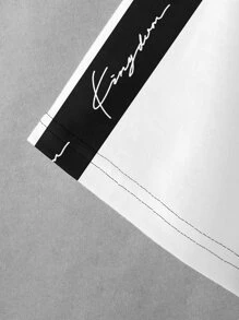 Manfinity Homme Men Crown & Letter Graphic Colourblock Tee - Black and White - View 4