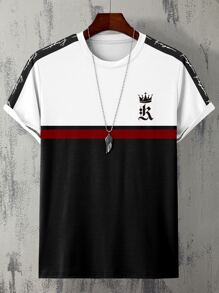 Manfinity Homme Men Crown & Letter Graphic Colourblock Tee - Black and White - View 5