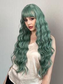 Peluca sintética extra larga rizado con tupe - Verde - Ver 1