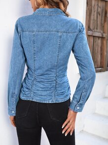 Button Front Ruched Denim Shirt