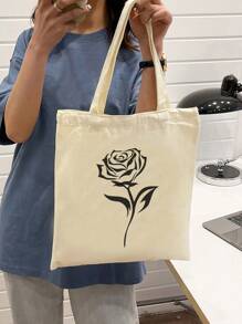 Floral Graphic Shopper Bag - Beige - View 1